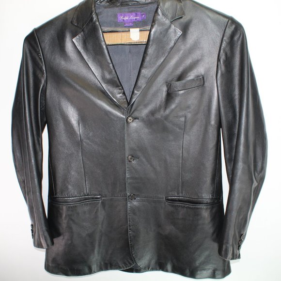 Ralph Lauren Purple Label Men L Black Lambskin Leather Suit Jacket Made in Italy - Picture 6 of 12